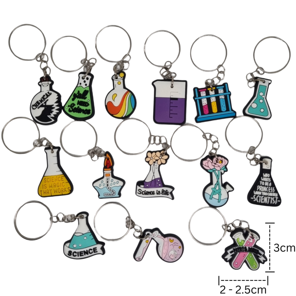 Science keychains measurements